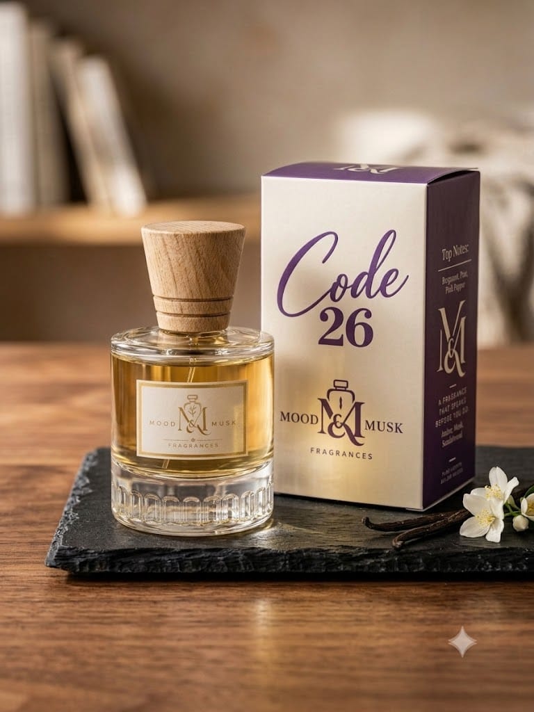 CODE 26 Luxury Flacon Presentation — Angle 1 — MOOD & MUSK