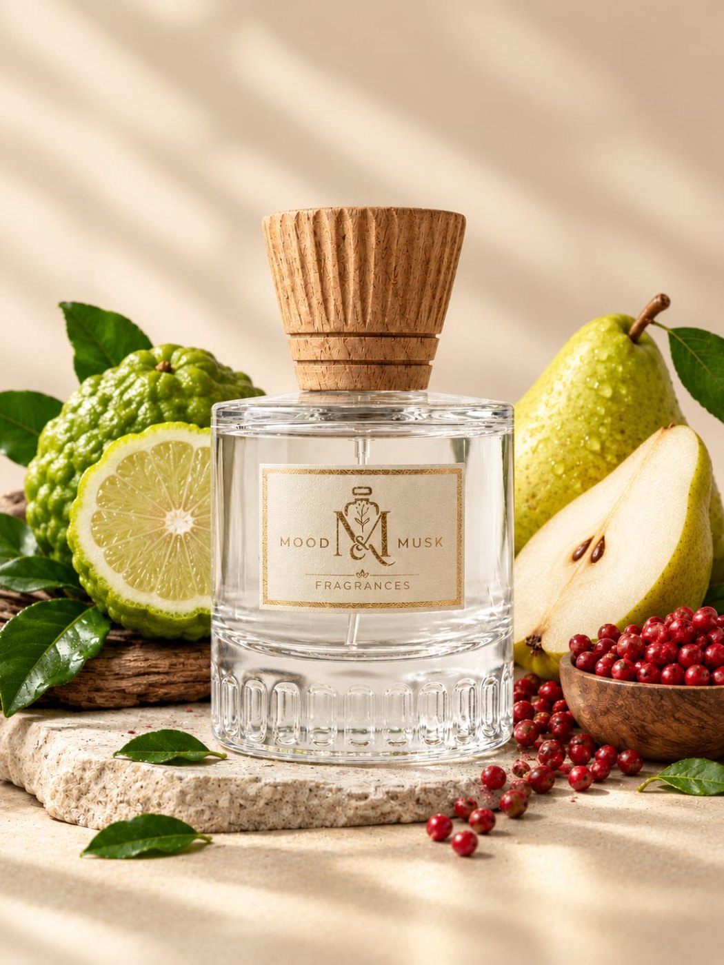VANILLA BLUES Luxury Flacon Presentation — Angle 2 — MOOD & MUSK