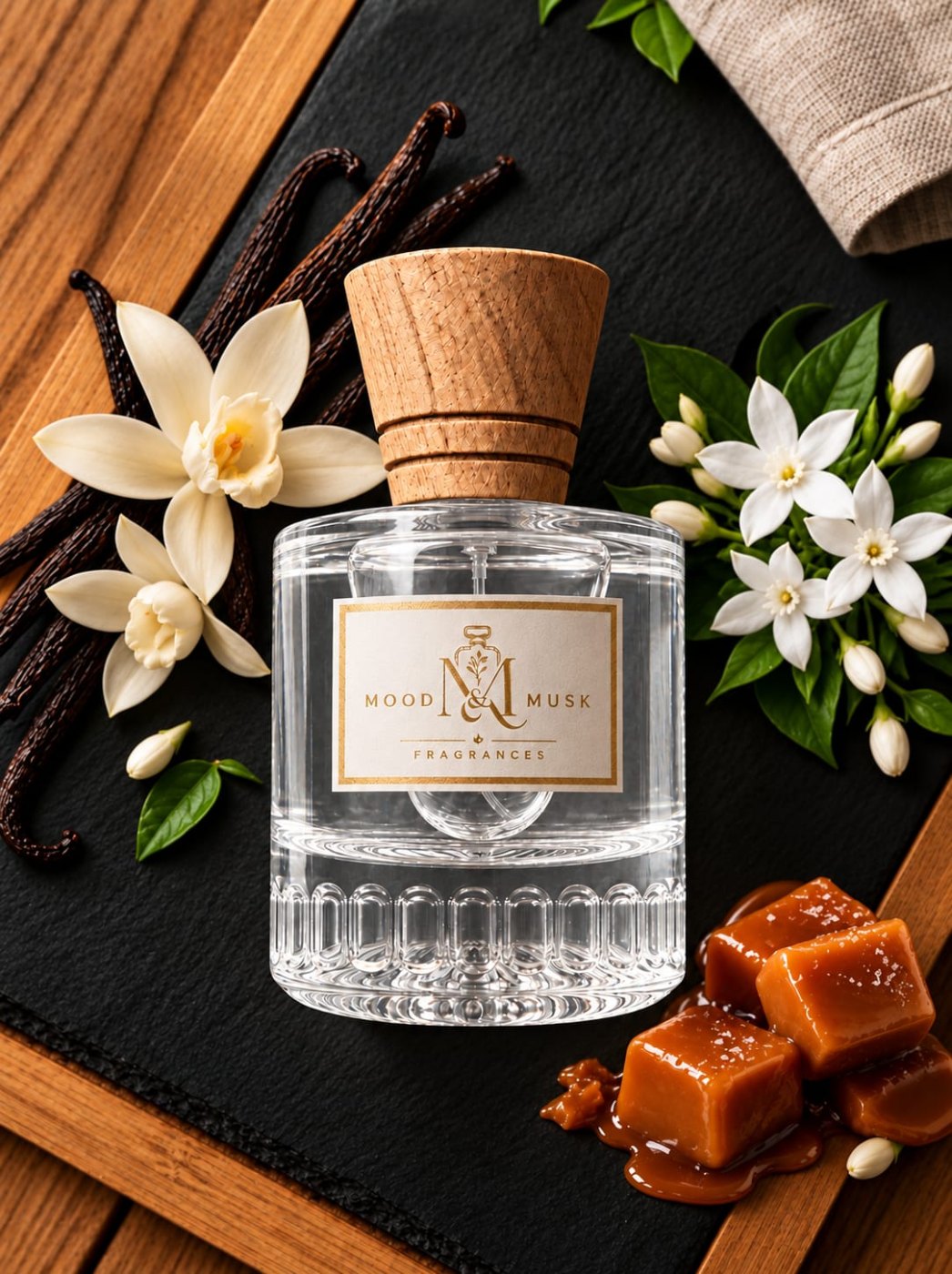 VANILLA BLUES Luxury Flacon Presentation — Angle 4 — MOOD & MUSK